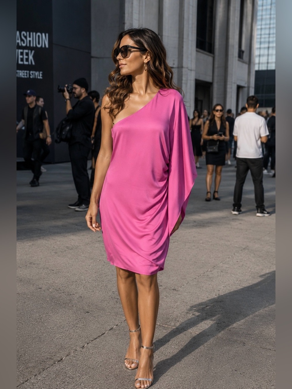 Trina Turk Pink One Shoulder Draped Cocktail Dress Ruffle Sleeve - Picture 11 of 11